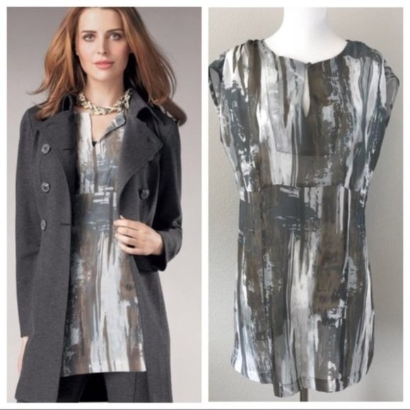 CAbi Watercolor Painted Tunic Sheer Blouse Small - Picture 2 of 4